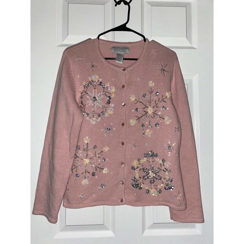 Tiara International Christmas womens sweater gems snowflakes size medium
